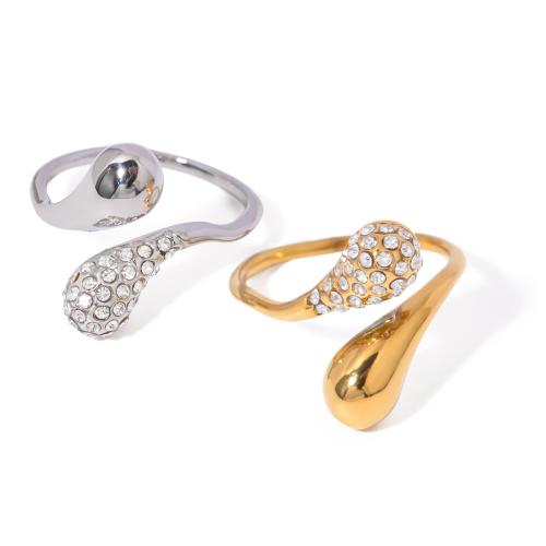 Rhinestone Stainless Steel Finger Ring 304 Stainless Steel Vacuum Ion Plating fashion jewelry & for woman & with rhinestone Sold By PC