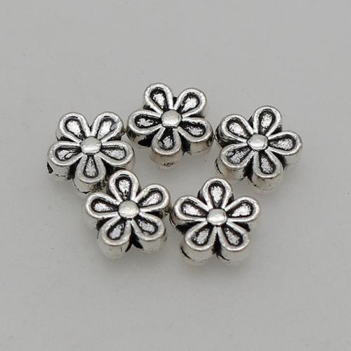 Tibetan Style Spacer Beads, Flower, silver color plated, DIY, nickel, lead & cadmium free, 7mm, Hole:Approx 1mm, Approx 200PCs/Bag, Sold By Bag