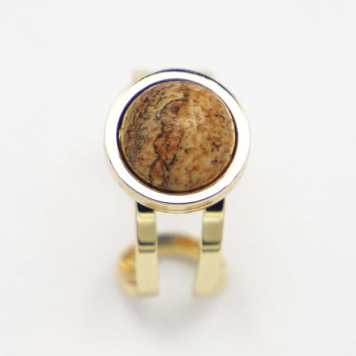 Stainless Steel Finger Ring, 304 Stainless Steel, with Picture Jasper, Vacuum Ion Plating, Adjustable & Unisex, more colors for choice, Stone:10mm,ring width:12.5mm, Sold By PC