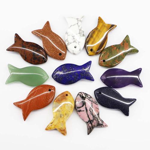 Gemstone Pendants Jewelry, Natural Stone, Fish, DIY & different materials for choice, more colors for choice, 40x20x6mm, Sold By PC