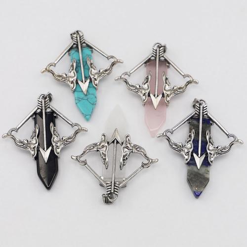 Gemstone Pendants Jewelry, Natural Stone, with Tibetan Style, arrowhead, silver color plated, DIY & different materials for choice, more colors for choice, 64x54x9mm, Sold By PC