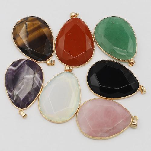 Gemstone Pendants Jewelry, Natural Stone, with Brass, Teardrop, gold color plated, DIY & different materials for choice, more colors for choice, 45x31x6mm, Sold By PC