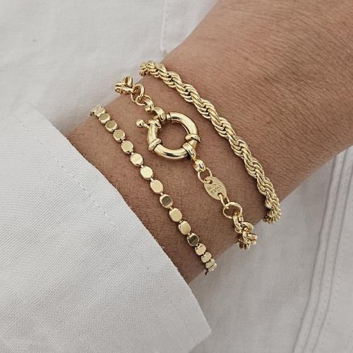 Bracelets en laiton, avec 5CM chaînes de rallonge, Placage de couleur d'or, pour femme, protéger l'environnement, sans nickel, plomb et cadmium, Longueur:16 cm, Vendu par PC