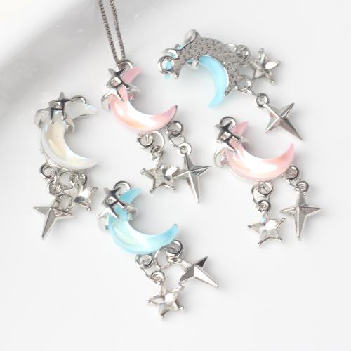 Resin Zinc Alloy Pendants with Resin Moon and Star silver color plated DIY & with rhinestone nickel lead & cadmium free Sold By Bag
