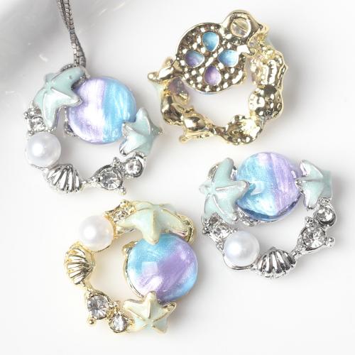 Tibetan Style Enamel Pendants, with Cubic Zirconia & Plastic Pearl, plated, DIY, more colors for choice, nickel, lead & cadmium free, 23x12mm, 100PCs/Bag, Sold By Bag