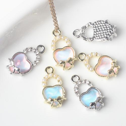 Resin Tibetan Style Pendants, with Resin & Plastic Pearl, Heart, plated, DIY & micro pave cubic zirconia, more colors for choice, nickel, lead & cadmium free, 19x10mm, 100PCs/Bag, Sold By Bag