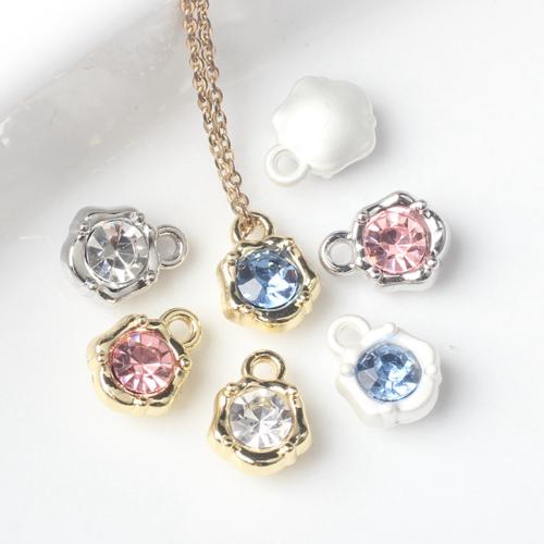 Tibetan Style Rhinestone Pendants, with Cubic Zirconia, Flower, plated, DIY, more colors for choice, nickel, lead & cadmium free, 9x7mm, 100PCs/Bag, Sold By Bag