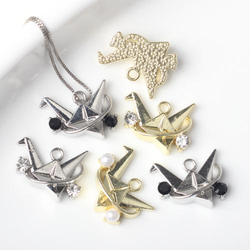 Tibetan Style Rhinestone Pendants, with Plastic Pearl, Thousand Origami Cranes, plated, DIY & different styles for choice & with rhinestone, more colors for choice, nickel, lead & cadmium free, 16x12mm, 100PCs/Bag, Sold By Bag