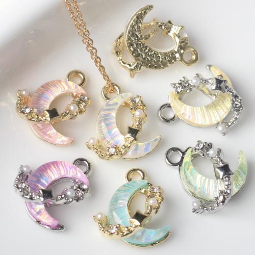 Resin Zinc Alloy Pendants with Resin & Plastic Pearl Moon plated DIY & with rhinestone nickel lead & cadmium free Sold By Bag