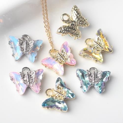 Tibetan Style Animal Pendants, with Cubic Zirconia, Butterfly, plated, DIY, more colors for choice, nickel, lead & cadmium free, 14x12mm, 100PCs/Bag, Sold By Bag