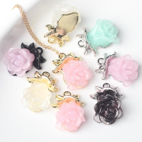 Resin Zinc Alloy Pendants with Resin Rose plated DIY nickel lead & cadmium free Sold By Bag