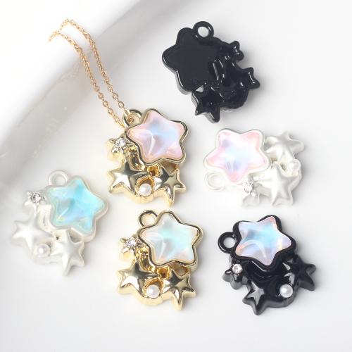Resin Zinc Alloy Pendants with Resin & Plastic Pearl Star plated DIY & with rhinestone nickel lead & cadmium free Sold By Bag