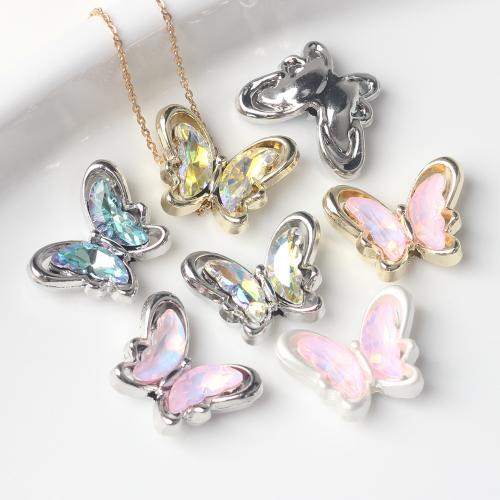 Zinc Alloy Animal Beads with Cubic Zirconia Butterfly painted DIY nickel lead & cadmium free Sold By Bag