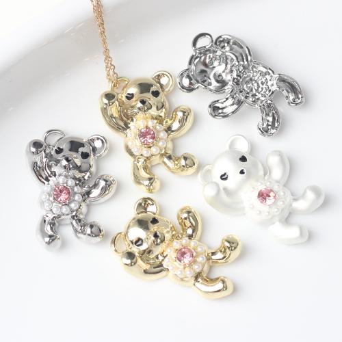 Zinc Alloy Animal Pendants with Plastic Pearl Bear plated DIY & micro pave cubic zirconia nickel lead & cadmium free Sold By Bag
