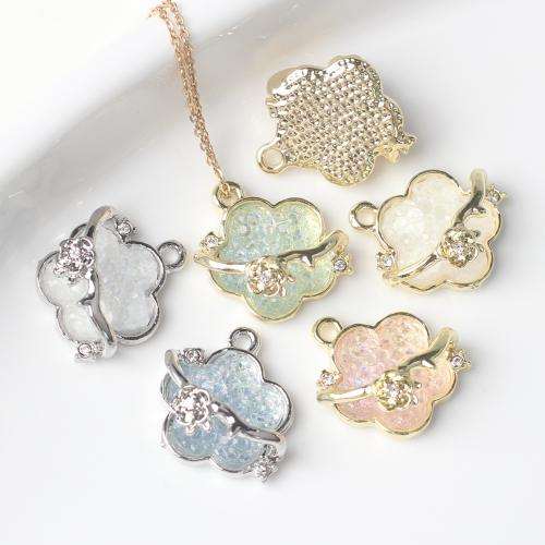 Resin Tibetan Style Pendants, with Resin, Flower, plated, DIY & micro pave cubic zirconia, more colors for choice, nickel, lead & cadmium free, 18x16mm, 100PCs/Bag, Sold By Bag