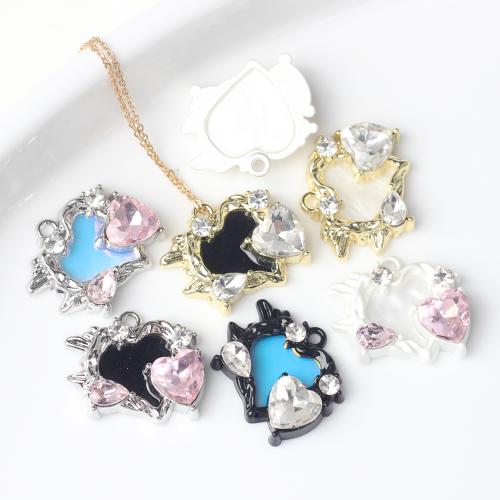 Tibetan Style Heart Pendants, plated, DIY & micro pave cubic zirconia & enamel, more colors for choice, nickel, lead & cadmium free, 21x19mm, 100PCs/Bag, Sold By Bag