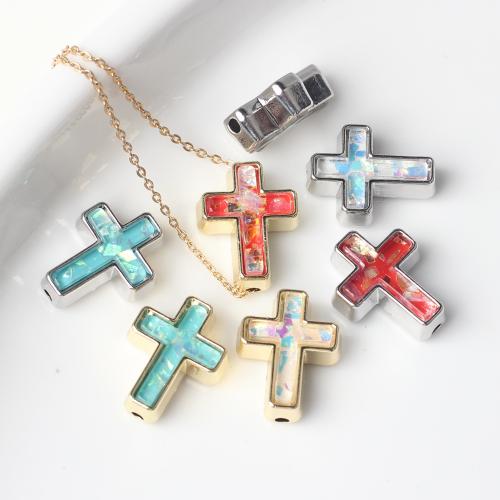 Tibetan Style Jewelry Beads, with Resin, Cross, plated, DIY, more colors for choice, nickel, lead & cadmium free, 16x12mm, 100PCs/Bag, Sold By Bag