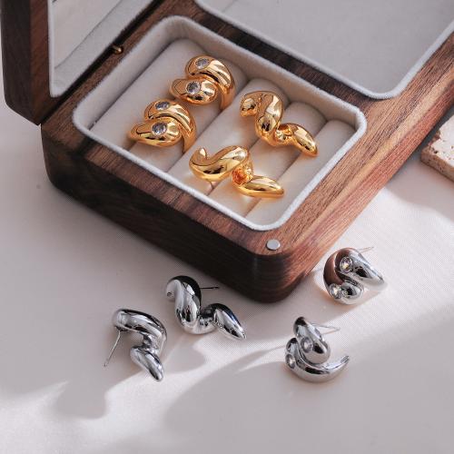 Brass Stud Earring plated fashion jewelry & with rhinestone nickel lead & cadmium free Sold By Pair