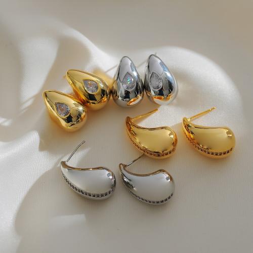 Brass Stud Earring plated fashion jewelry & with rhinestone nickel lead & cadmium free Sold By Pair