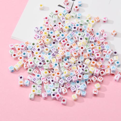 Alphabet Acrylic Beads Square DIY mixed colors Sold By Bag