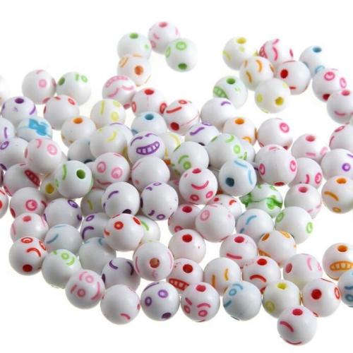 Akryl smycken pärlor, Rund, DIY, blandade färger, 7.50x7.20mm, 100PC/Bag, Säljs av Bag