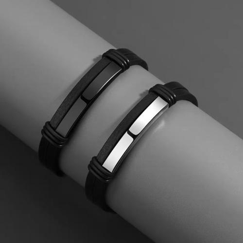PU Leather Cord Bracelets Titanium Steel with PU Leather for woman Length Approx 21 cm Sold By Lot