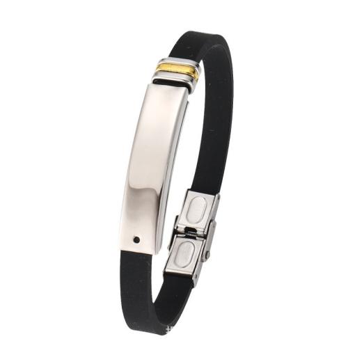 Silikon Armband, 304 rostfritt stål, med Silikon, plated, Unisex & olika stilar för val, svart, Längd Ca 21 cm, 10PC/Lot, Säljs av Lot
