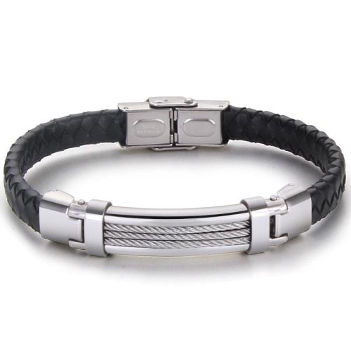 Cowhide Bracelet, 304 Stainless Steel, with Cowhide, plated, Unisex & different styles for choice, more colors for choice, Length:Approx 21.5 cm, 10PCs/Lot, Sold By Lot