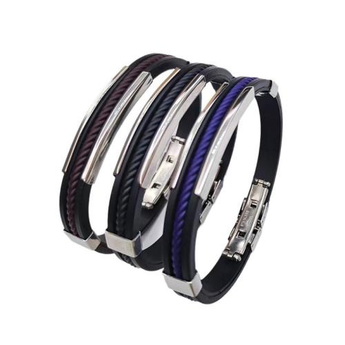 Plastic Bracelet, 304 Stainless Steel, with PVC Plastic, plated, Unisex, more colors for choice, Length:Approx 22 cm, 10PCs/Lot, Sold By Lot