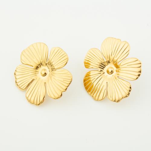 Stainless Steel Stud Earrings, 304 Stainless Steel, petals, Vacuum Ion Plating, for woman, golden, Sold By Pair