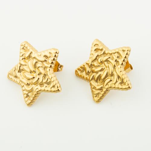 Stainless Steel Stud Earrings, 304 Stainless Steel, Star, Vacuum Ion Plating, for woman, golden, Sold By Pair