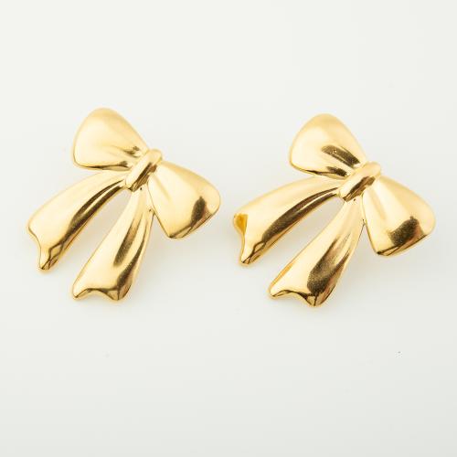 Stainless Steel Stud Earrings 304 Stainless Steel Bowknot Vacuum Ion Plating for woman golden Sold By Pair