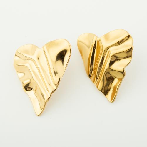 Stainless Steel Stud Earrings 304 Stainless Steel Heart Vacuum Ion Plating for woman golden Sold By Pair