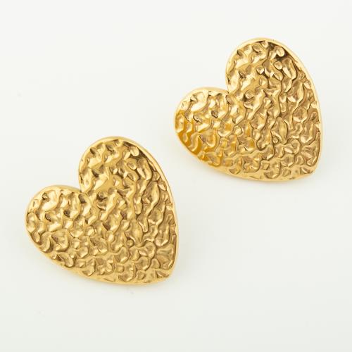 Stainless Steel Stud Earrings, 304 Stainless Steel, Heart, Vacuum Ion Plating, for woman, golden, Sold By Pair