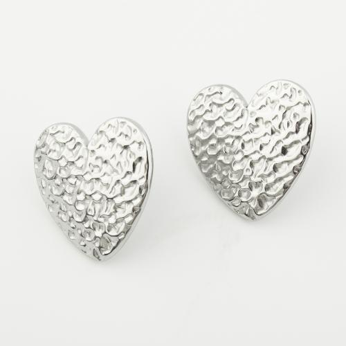 Stainless Steel Stud Earrings, 304 Stainless Steel, Heart, polished, for woman, platinum color, Sold By Pair