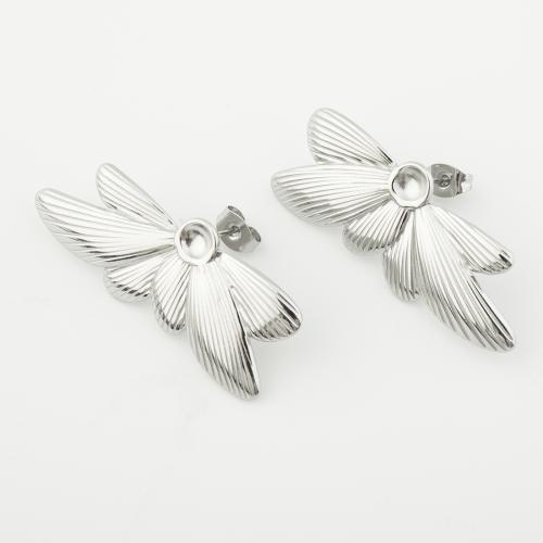 Stainless Steel Stud Earrings 304 Stainless Steel polished for woman platinum color Sold By Pair