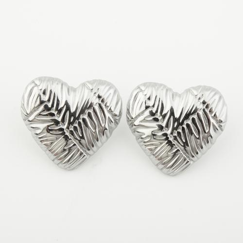 Stainless Steel Stud Earrings 304 Stainless Steel Heart polished for woman platinum color Sold By Pair