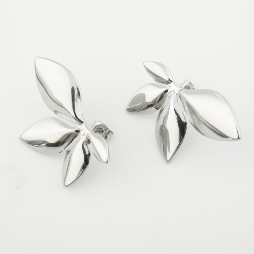 Stainless Steel Stud Earrings, 304 Stainless Steel, polished, for woman, platinum color, Sold By Pair