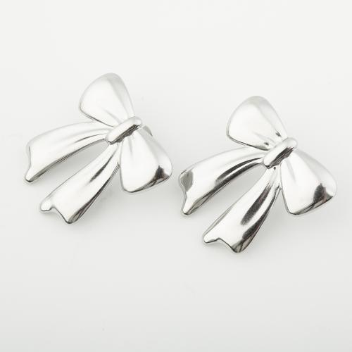 Stainless Steel Stud Earrings, 304 Stainless Steel, Bowknot, polished, for woman, platinum color, Sold By Pair