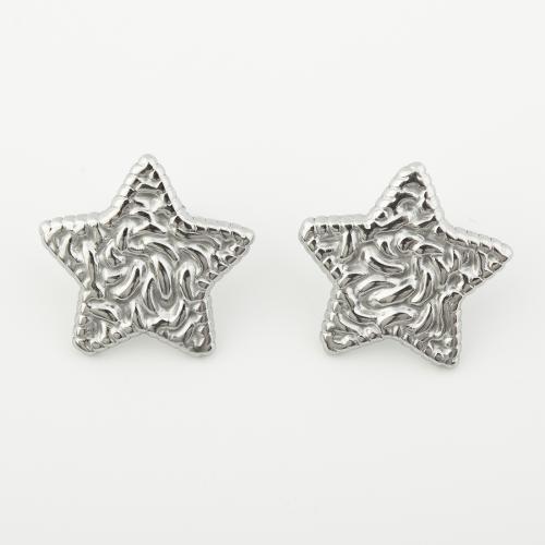Stainless Steel Stud Earrings 304 Stainless Steel Star polished for woman platinum color Sold By Pair