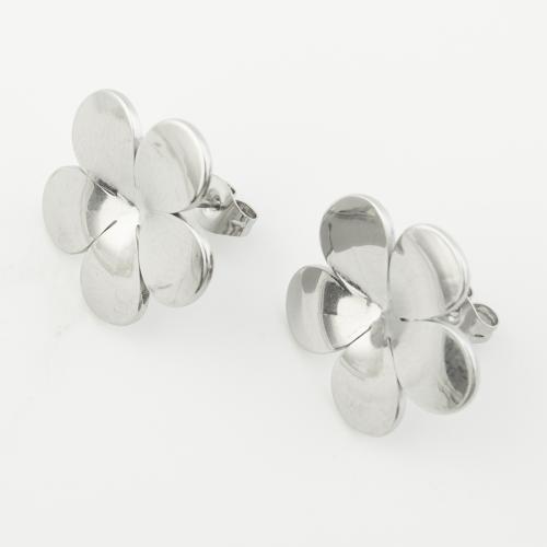 Stainless Steel Stud Earrings, 304 Stainless Steel, petals, polished, for woman, platinum color, Sold By Pair