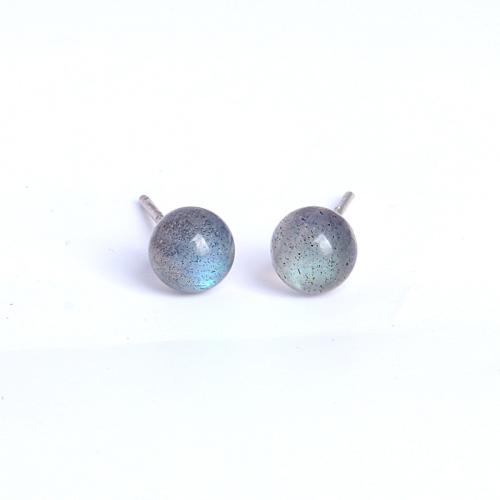 Roestvrij staal Stud Earrings, 304 roestvrij staal, met Maansteen & 925 Sterling Zilver, plated, voor vrouw, zilver, 5mm, Verkocht door pair