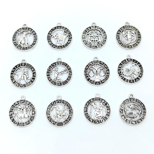 Tibetan Style Pendants, plated, Zodiac symbols jewelry & DIY & different designs for choice, silver color, 24x21mm, Hole:Approx 2mm, 50PCs/Bag, Sold By Bag