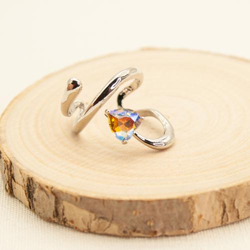Rhinestone-Edelstahl -Finger-Ring, 304 Edelstahl, Unregelmäßige, silberfarben plattiert, für Frau & mit Strass, frei von Nickel, Blei & Kadmium, verkauft von PC