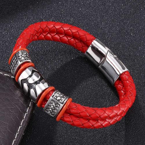 PU Leather Cord Bracelets, 304 Stainless Steel, with PU Leather, Vacuum Ion Plating, Double Layer & Unisex & different size for choice & for couple, more colors for choice, Sold By PC