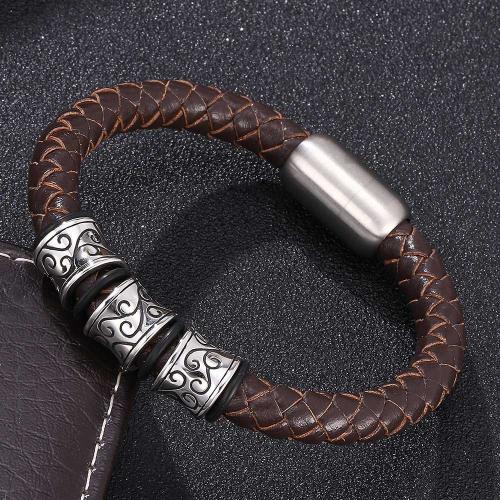 PU Leather Cord Bracelets, 304 Stainless Steel, with Magnet & PU Leather, Vacuum Ion Plating, different size for choice & for man, more colors for choice, Sold By PC