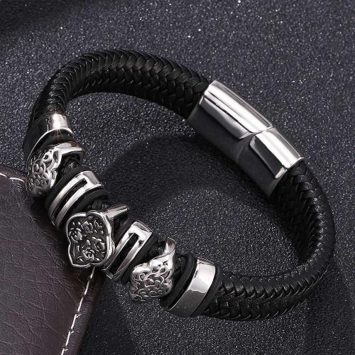 PU Leather Cord Bracelets, 304 Stainless Steel, with Magnet & PU Leather, Vacuum Ion Plating, Unisex & different size for choice, more colors for choice, Sold By PC