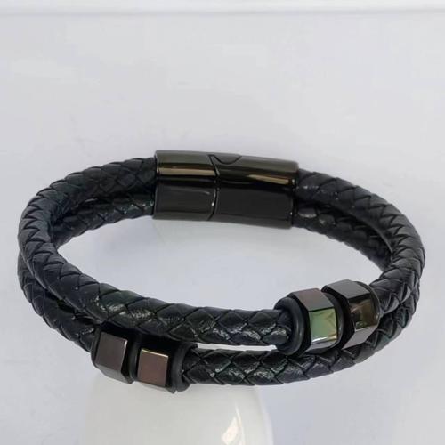 PU Leather Cord Bracelets, 304 Stainless Steel, with Magnet & PU Leather, Vacuum Ion Plating, Double Layer & different size for choice & for man, more colors for choice, Sold By PC