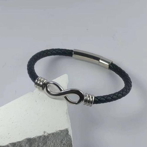 PU Leather Cord Bracelets, 304 Stainless Steel, with PU Leather, Infinity, Vacuum Ion Plating, different size for choice & for couple, more colors for choice, Sold By PC