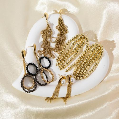 Mode-Fringe-Ohrringe, 304 Edelstahl, mit Kunststoff Perlen, plattiert, verschiedene Stile für Wahl & für Frau, keine, verkauft von Paar